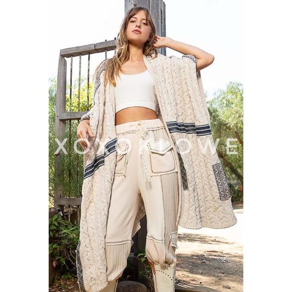 POL Oatmeal Beige Open Front Sleeveless Chenille Cardigan Wrap - Picture 11 of 13